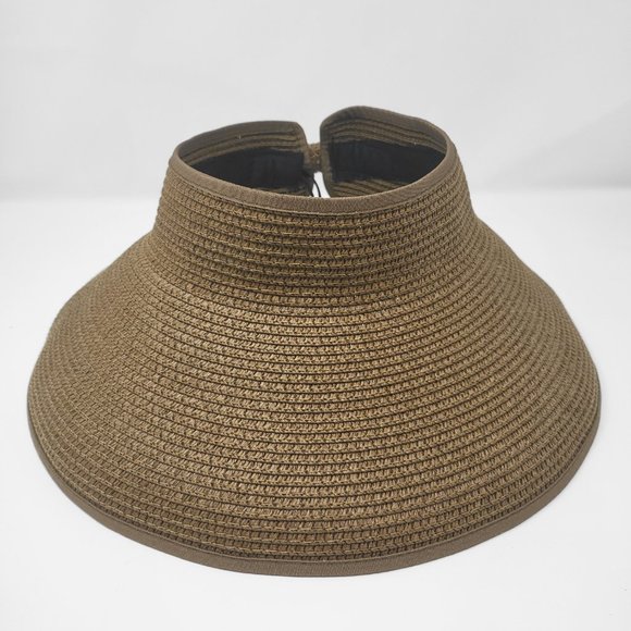 Brown Color Roll-Up Straw Hat, Summer Hat, Wide Brim Hat, Wide Brim Straw Visor - Picture 1 of 10